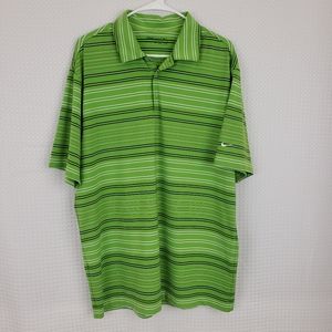 Nike Golf Shirt Athletic Polo Shirt Dri-fit Green Stripes Lightweight size Large